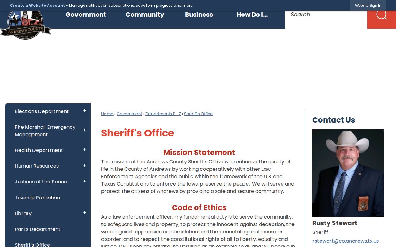 Andrews County official jail-record search and sheriff record links
