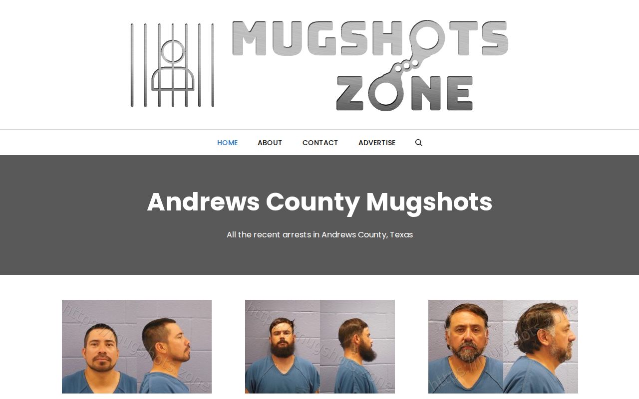 Unofficial Andrews County dated arrest record interface requiring official confirmation