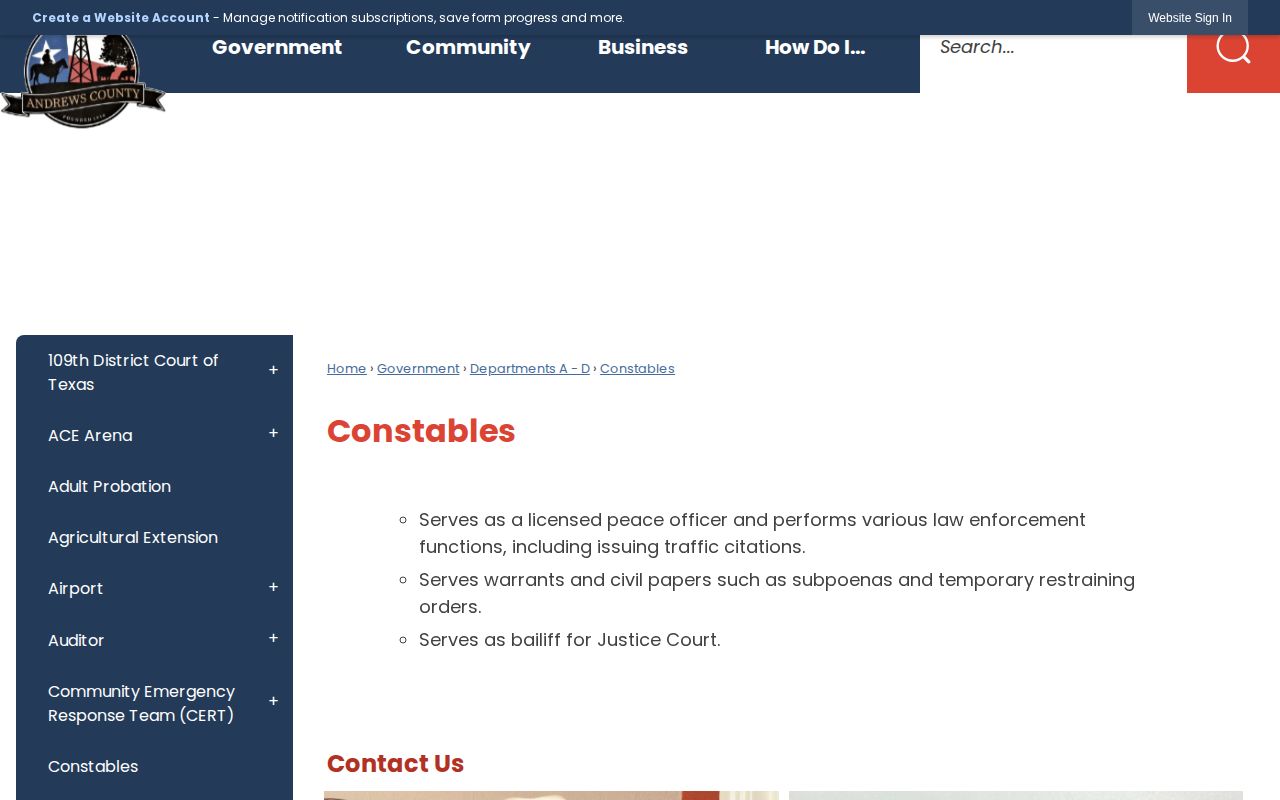 Andrews County warrant record source, official constables page