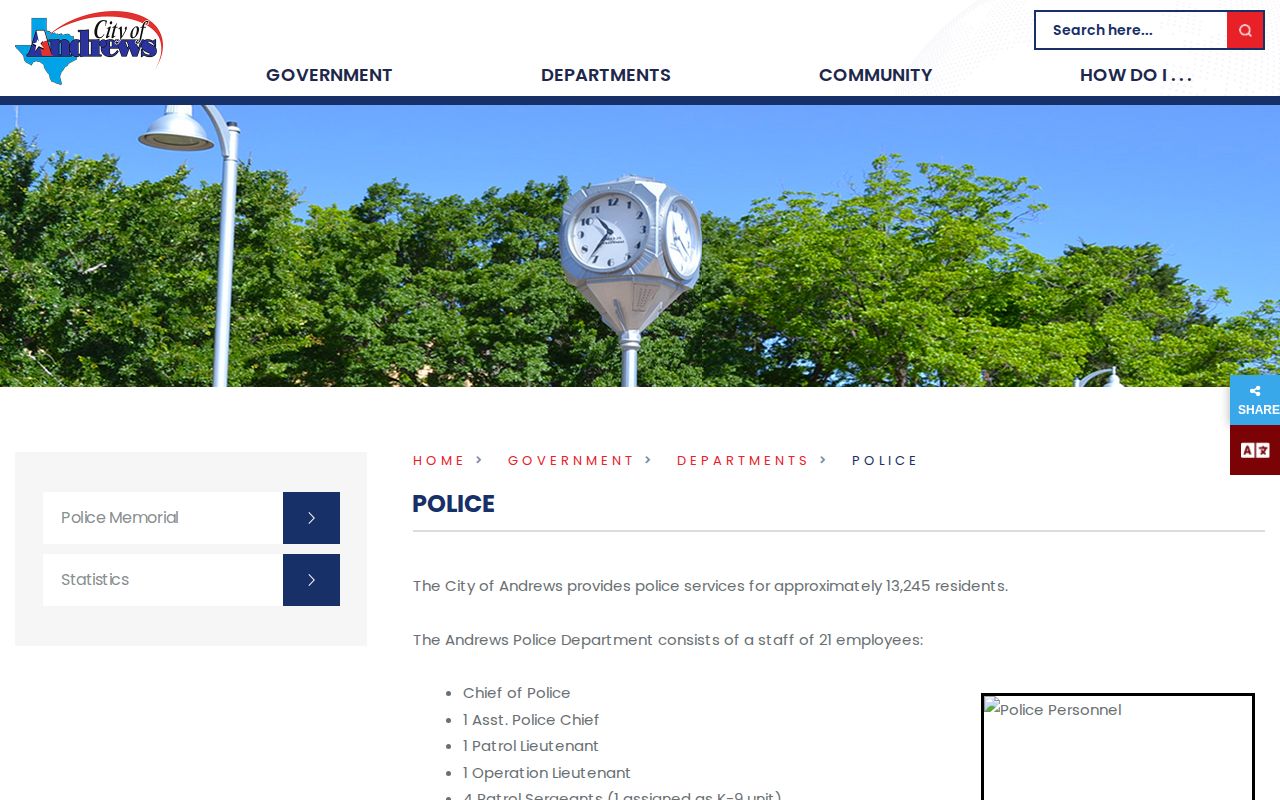 Andrews County and Andrews Police Department official arrest-record source